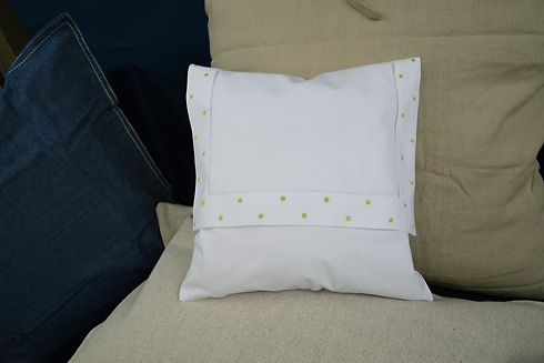 Hemstitch Baby Envelope Pillow 12"x12" Macaw Green Polka Dots